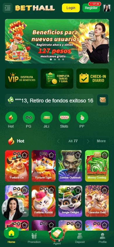 Bethall Casino mobile browser home experience on a smartphone